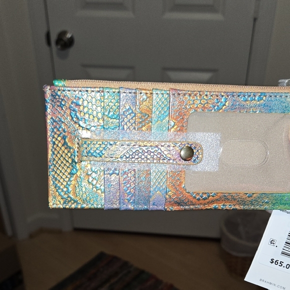 BRAHMIN CREDIT CARD WALLET in DELIGHT ALL OVER SNAKE multicolor Leather. NWT. - Picture 5 of 15